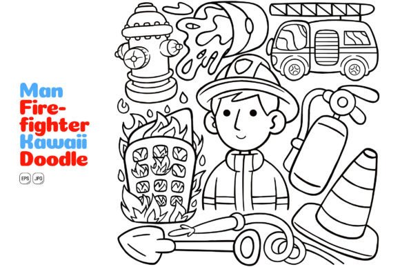 A Detailed Look at the Man Firefighter Kawaii Doodle Line Art Bundle
