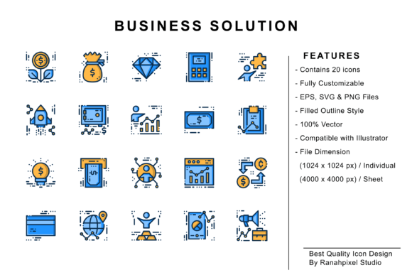 Business Solution 02: Professional Filled Outline Icon Set