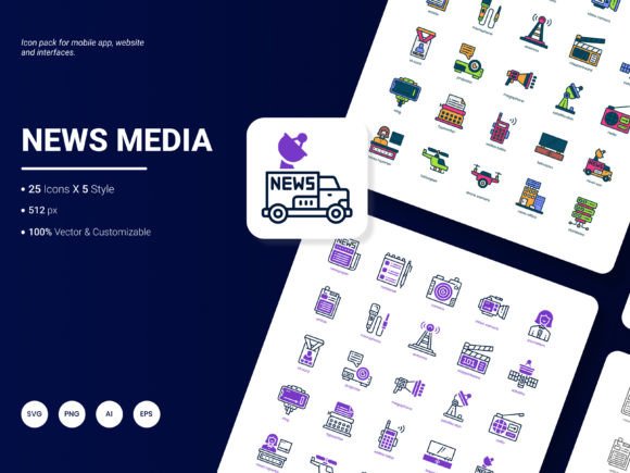 Elevate Your Media Projects with a Stylish News Media Icon Pack