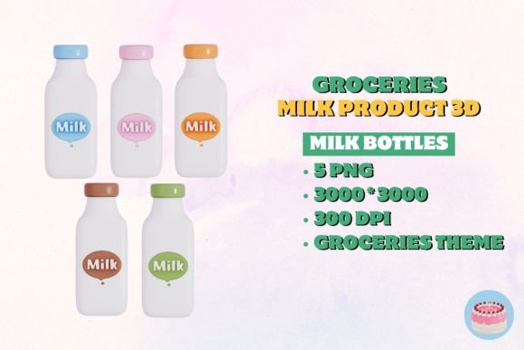 Groceries Milk Bottle Products 3D PNG Graphics