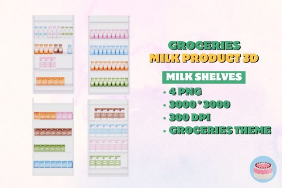 Groceries Milk Display 3D Clipart Collection