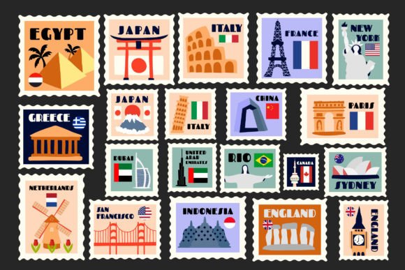 Landmark Stamps Illustration Set: Your All-in-One Visual Toolkit