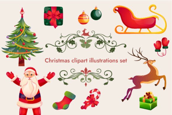 Set of Christmas Elements Clipart: A Versatile Toolkit for Holiday Creativity