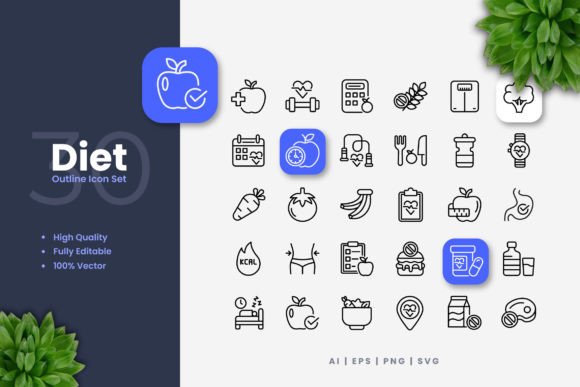 The Anatomy and Utility of Diet Outline Icons: A Vector Graphics Resource
