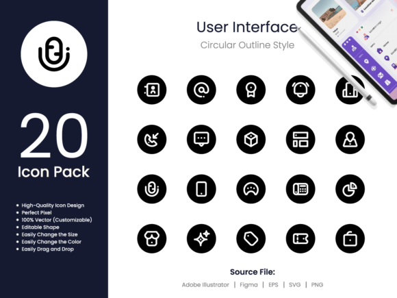 The Spot Circular Outline Icon Set for User Interfaces