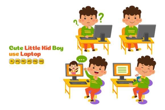 The Versatile Power of Cute Little Kid Boy Use Computer 02 Illustrations